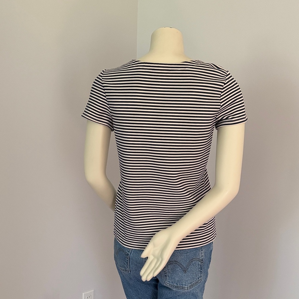 Theory Cream Top with Navy Striped Neckline - Picture 2 of 6